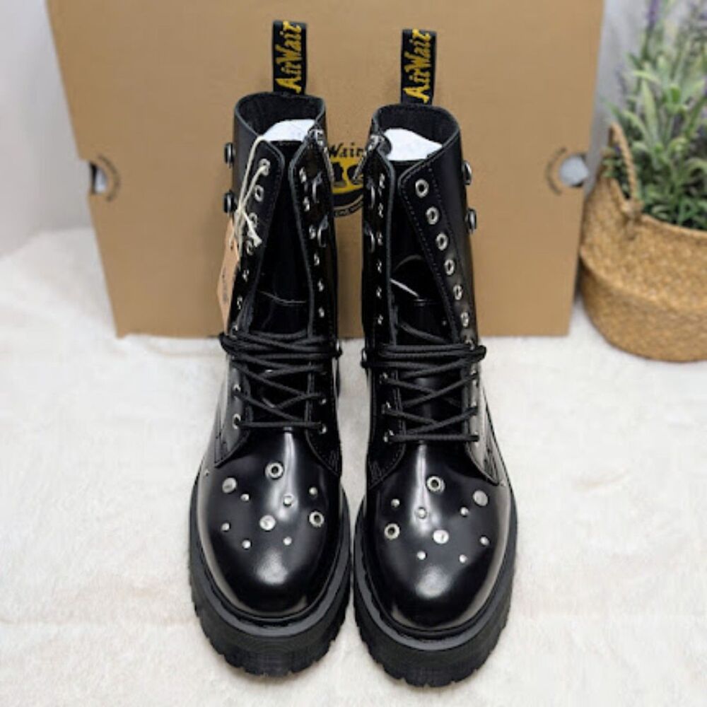 Dr. Martens Jadon Hi HDW Studded Black Buttero Leather Platform Boots UK 7 NIB - Picture 5 of 13